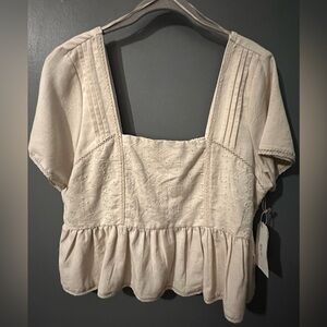 NWT Midnight Sky Linen Blend Smocked Eyelet Babydoll top - XL - Cream